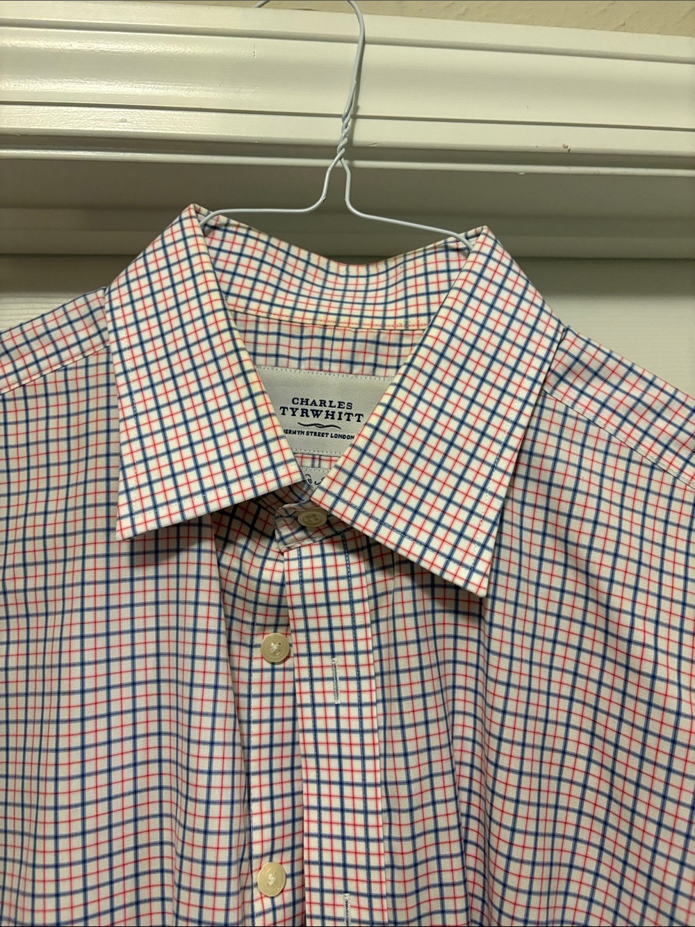 Charles Tyrwhitt White Dress Shirt with Blue & Red Windowpane